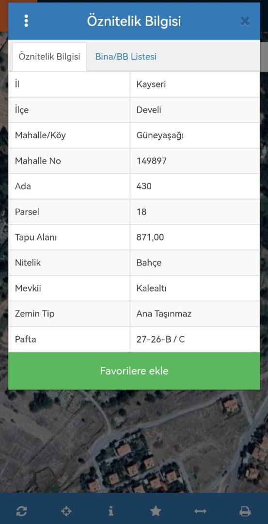 KAYSERİ DEVELİ GÜNEYAŞAĞI MAHALLESİ KALEALTI MEVKİİNDE SATILIK 871 m2 HOBİ BAHÇESİ